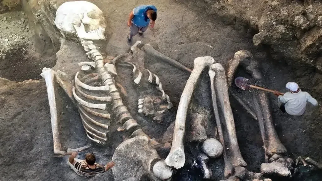Linguistic archaeology - giant skeleton being excavated